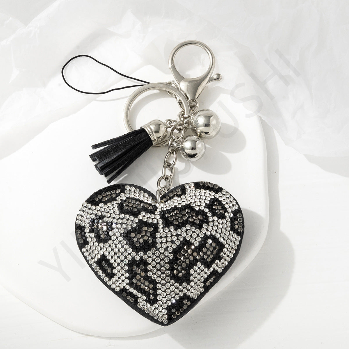 Wholesale Metal Leopard Rhinestone Pentagram Heart Mini Bag Keychain